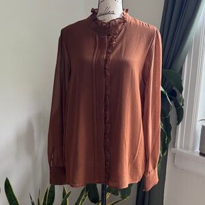 Calvin Klein Brown Ruffle Blouse